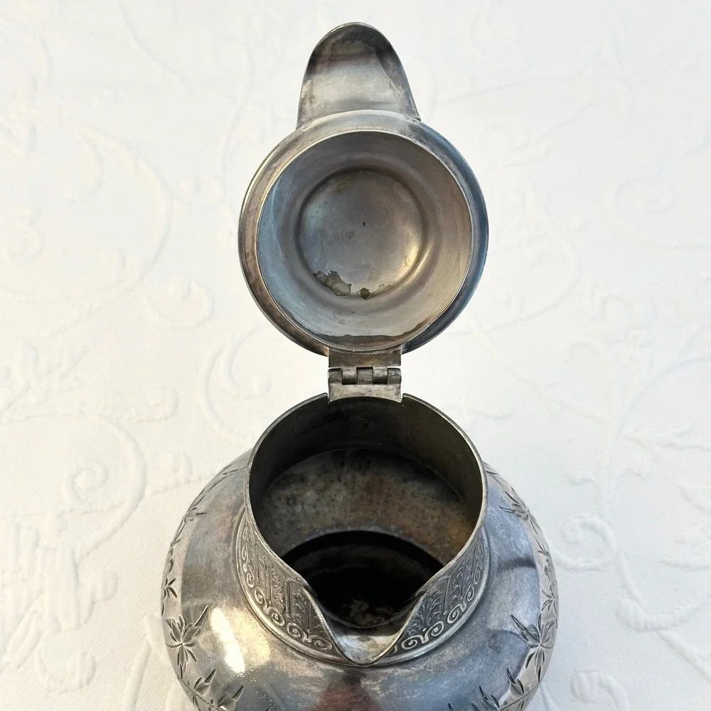 James W Tufts Boston Antique Quadruple Plate Silver Teapot Creamer Floral 1948